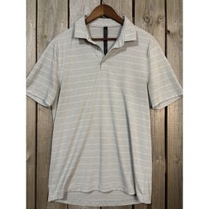 Lululemon Men's Stripe Performance Polo Shirt L Gray Tencel X-Static